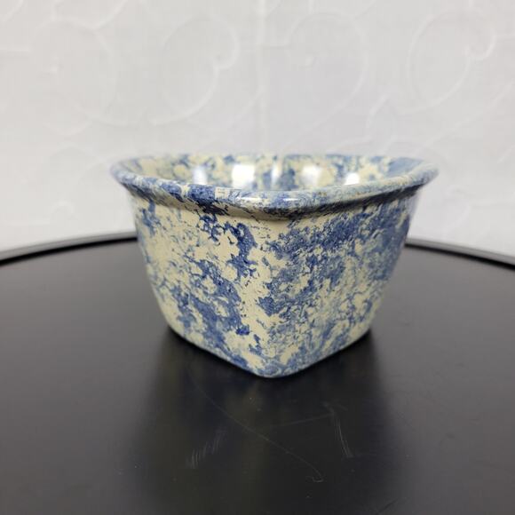 Vintage 3 pcs Set Heart Shaped Nesting Bowls White Blue Sponge Paint Pottery Art - Picture 12 of 16